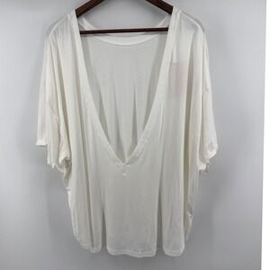 Popflex White Deep V-Back Oversized Short Sleeve T-Shirt Plus Size 3X NWT